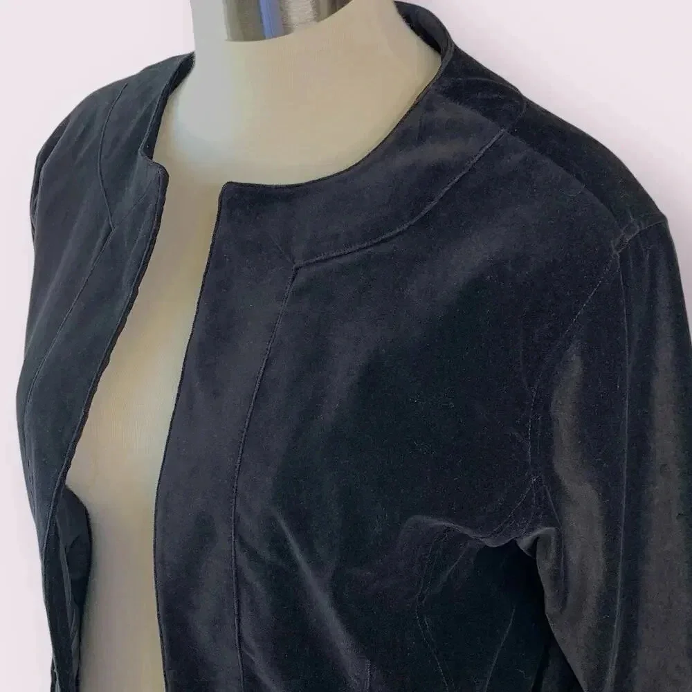 Chico's Vintage Casual Velvet Cropped Open Blazer Jacket Lined Size XL/16 Black - Picture 7 of 16